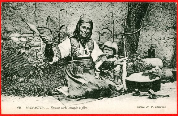 Macedonia, Serbian woman spinning