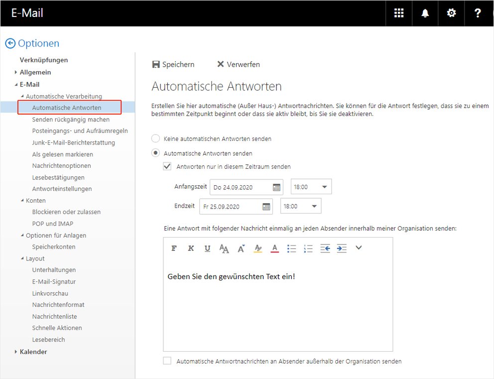 OWA Abwesenheitsmeldung