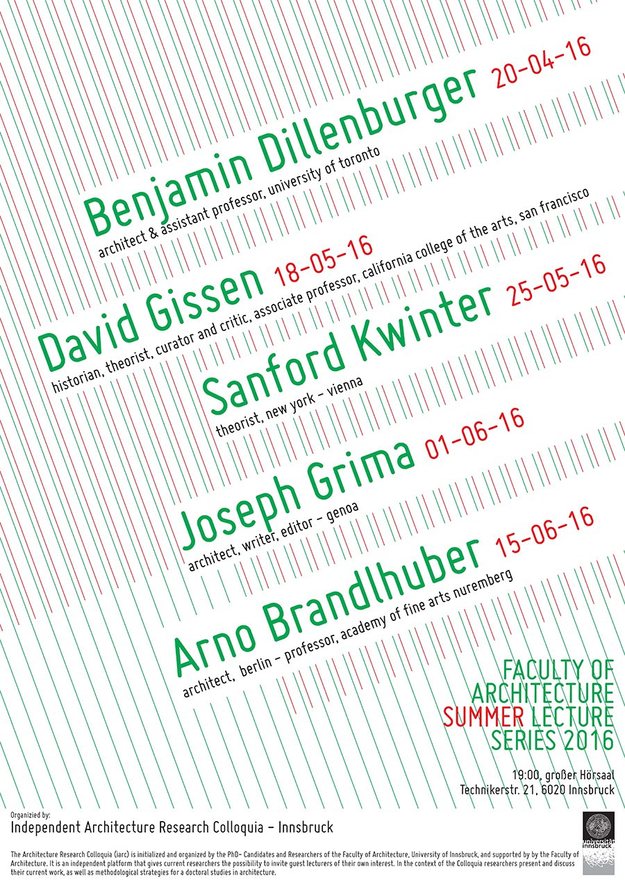FACULTY OF ARCHITECTURE SUMMER LECTURE SERIES 2016