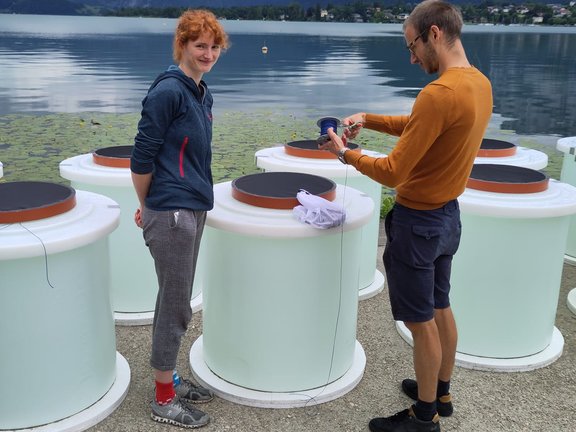 Tim and Alina with pilot mesocosms