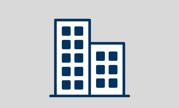 Grafik mit einem Hochhaus auf grauem Hintergrund