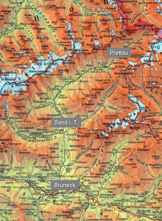 Karte Tauferer Ahrntal