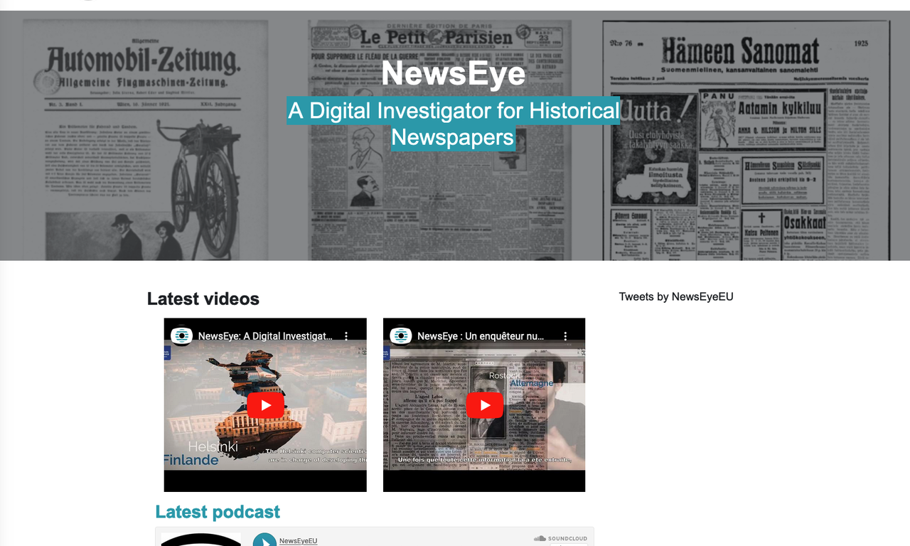 Screenshot der NewsEye-Website