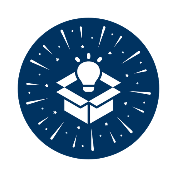 Ein Paket mit einer Glühbirne, Dargestellt als Überraschung mit Feuerwerk