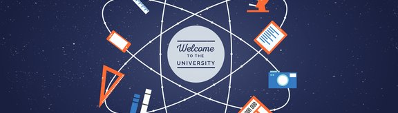 Grafische Darstellung von Wissenschaftsbildung im flachen Design, einschließlich physikalischer und chemischer Symbole