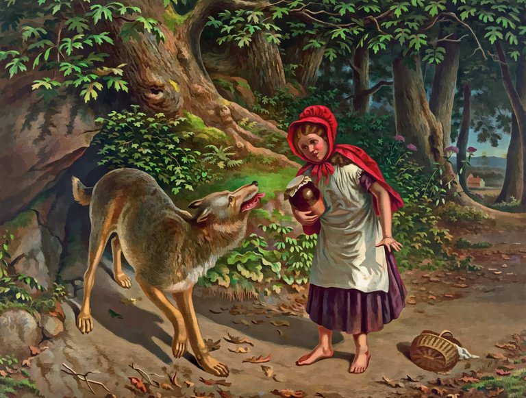 Kleines Mädchen trifft auf einen Wolf