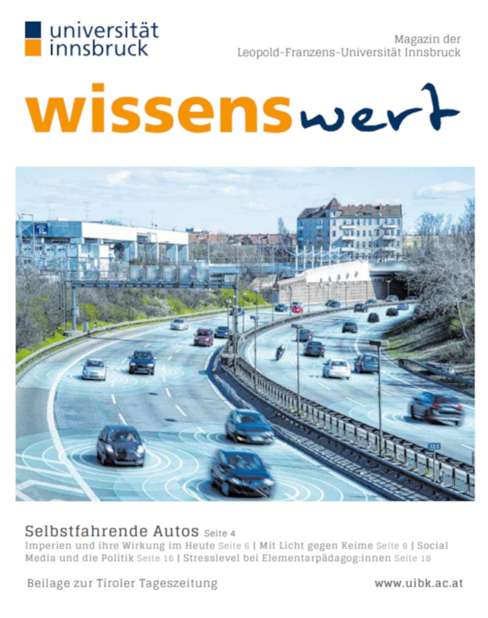 Cover des Unimagazins Wissenswert mit einer Autobahn mit fahrenden Autos