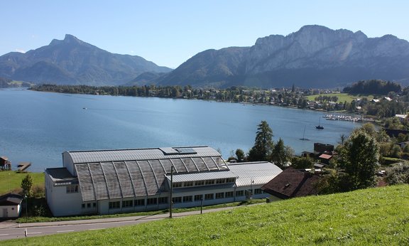 View of Lake Mondsee, with the research institute in the foreground