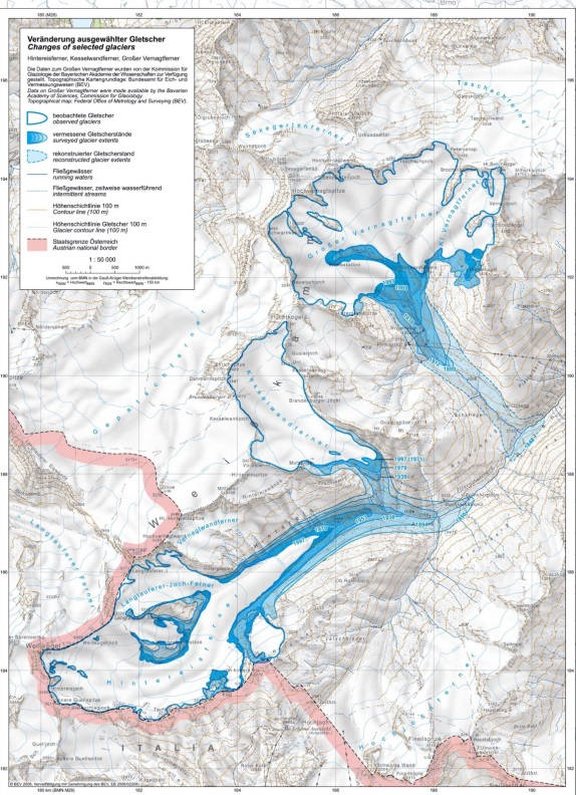 Change of glaciated area of Hintereis-, Kesselwand- and Vernagtferner 1816-1997 (Kuhn & Lambrecht, 2007)