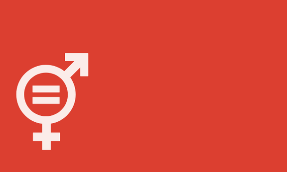 Roter Hintergund mit vereintem Geschlechtersymbol für weiblich und männlich und Gleich-Symbol im Kreis