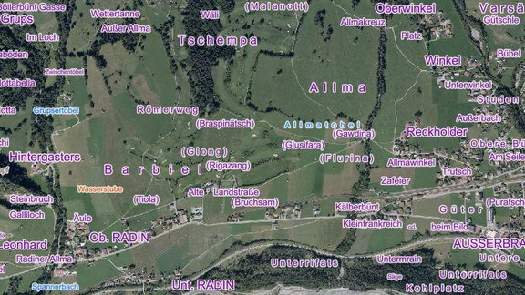 Digitaler Vorarlberg Atlas, Luftbilder mit Namengut nach Vogt (Ausschnitt)