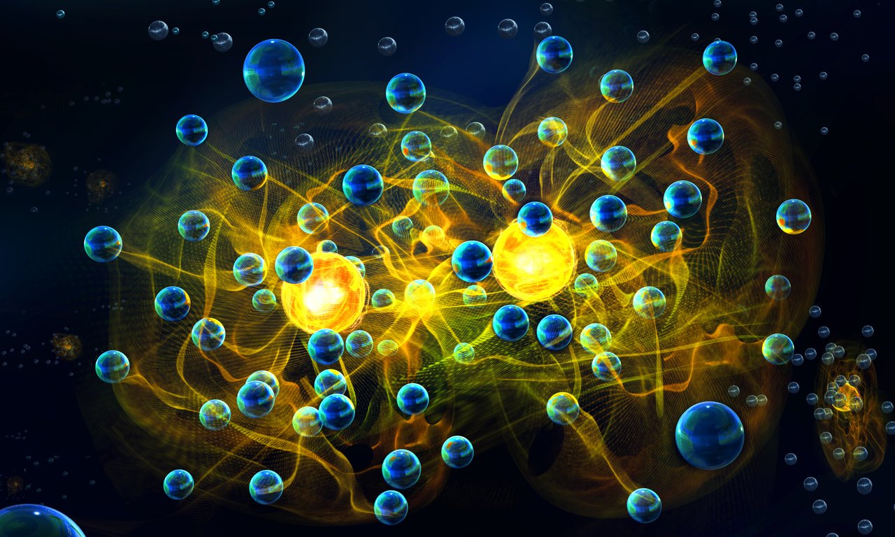 Illustration von Polaronen als gelbe Kugeln