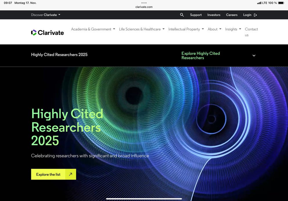 Screenshot website Clarivate