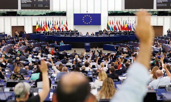 Abstimmung im Europäischen Parlament durch Handheben