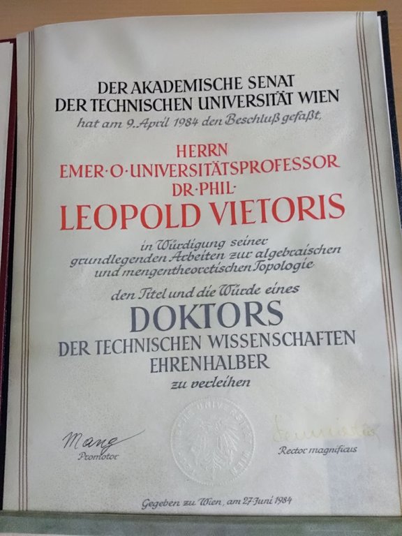 DoktorUrkunde Leopold Vietoris