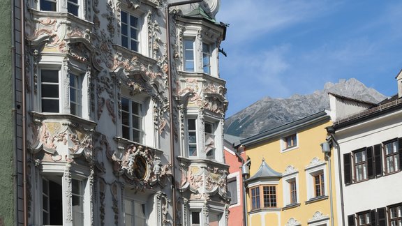 Oldtown of Innsbruck. Historic buildings and blue sky.
