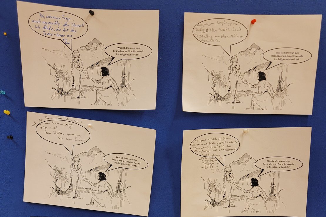 Studierende verfassen im two-minute-paper zusammen, was für sie am Arbeiten mit Grafiknovellen besonders ist und verschränken es dabei mit einer didaktischen Reflexion zur Justman-Grafiknovelle