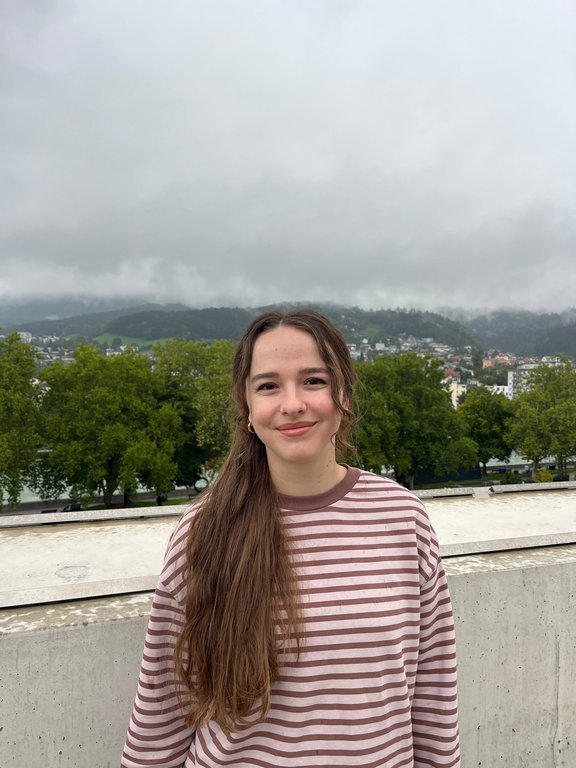 Girl in front of mountain view