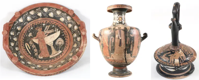 Abbildung zweier Vasen und Teller