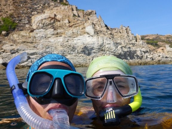two students with their snorkeling equipment