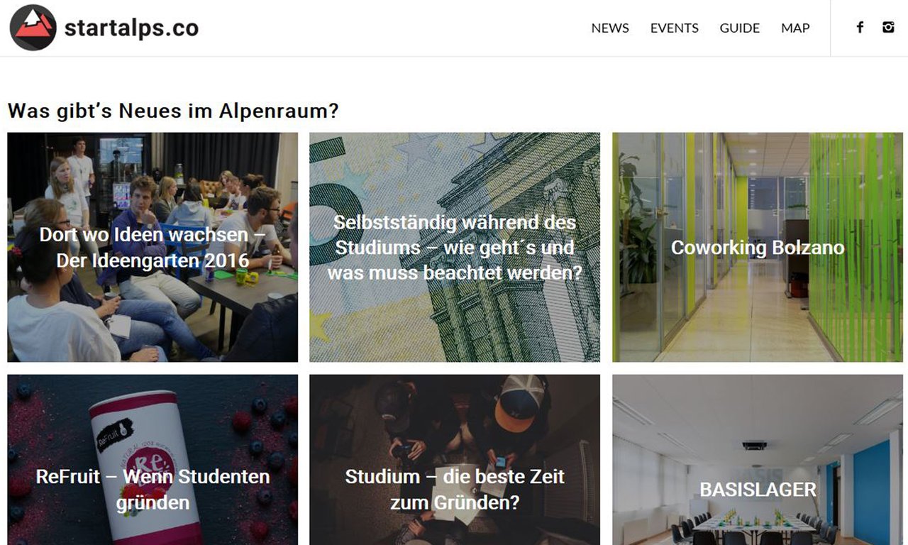 Screenshot der Startalps-Website.