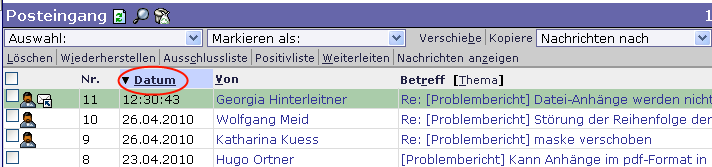 Webmail Sortierung Bild