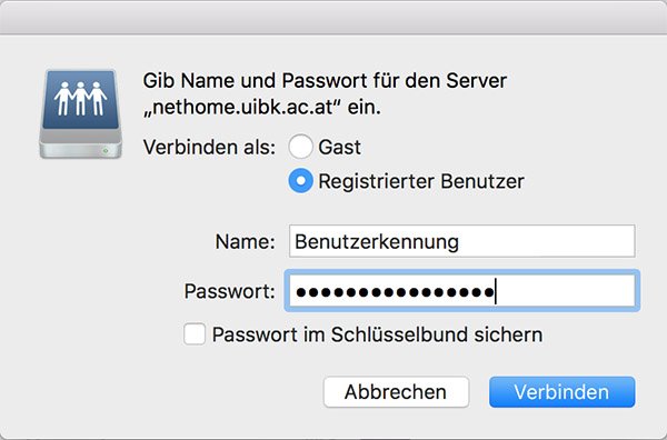 Mac Verbindung Benutzerdaten