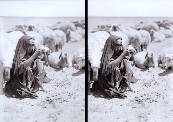 Israel, Beersheba, Bedouin shepherdess spinning