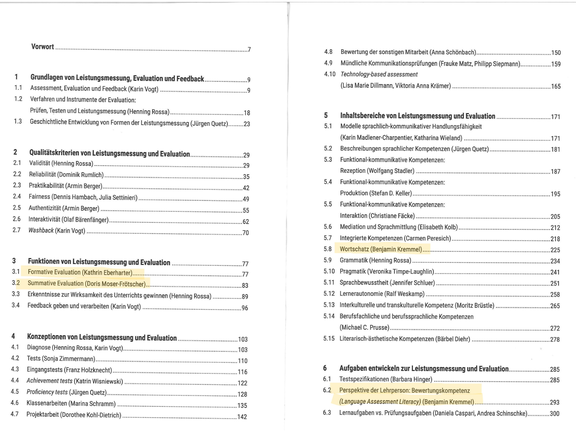 content "Leistungsmessung, Evaluation und Feedback", LTRGI chapters highlighted