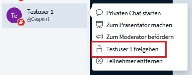 TeilnehmerIn freigeben