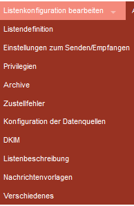 Das Listen-Konfigurationsmenü