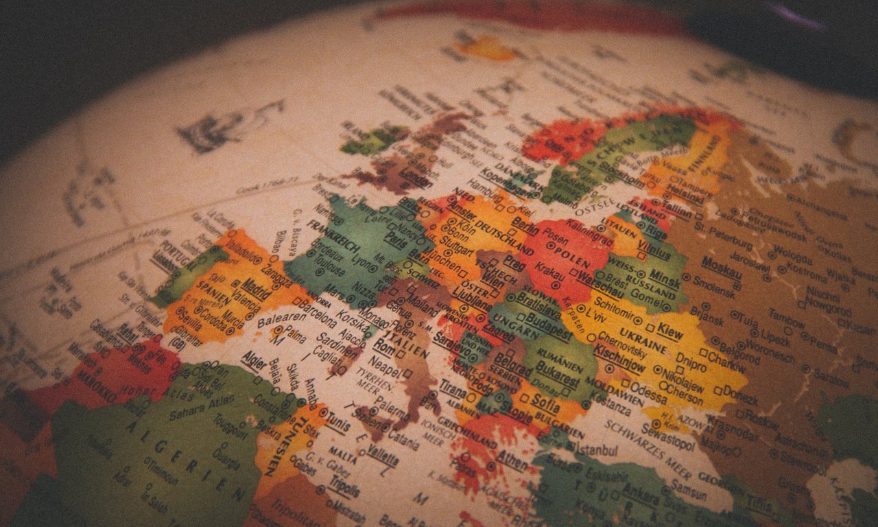 Vintage globe with Europe in focus