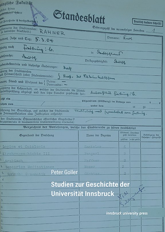 Buchcover mit dem Titel "Studien zur Geschichte der Universität Innsbruk"