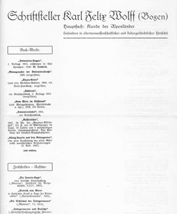 Briefpapier mit Verzeichnis der Schriftwerke Karl Felix Wolffs