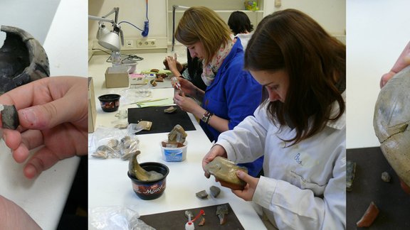 Aneinanderfügen und Kleben der Fragmente