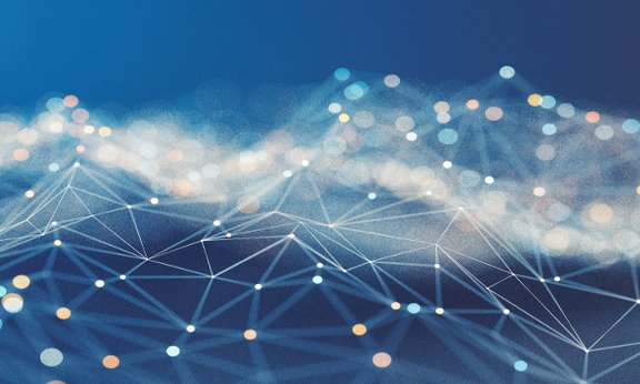 Abstrakte Darstellung vernetzter Punkte als Berglandschaft