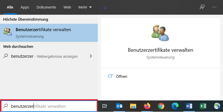 Benutzerzertifikate verwalten