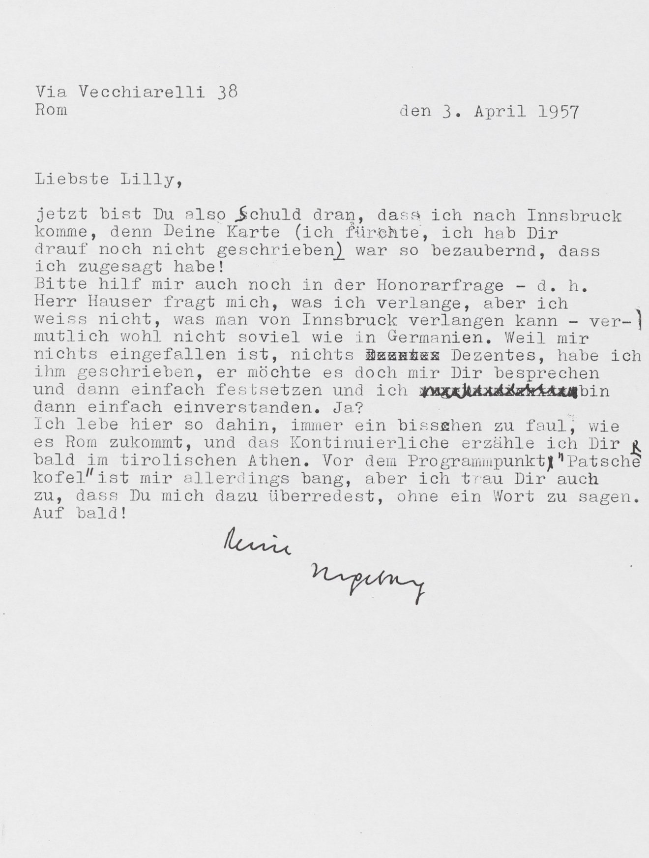 Brief von Ingeborg Bachmann an Lilly von Sauter, 03.04.1957