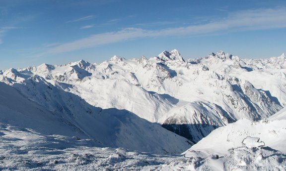 Sölden Mountain chain with snow