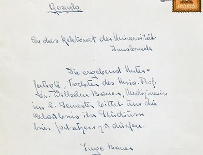 Fortsetzungsgesuch von Inge Bauer, April 1938.