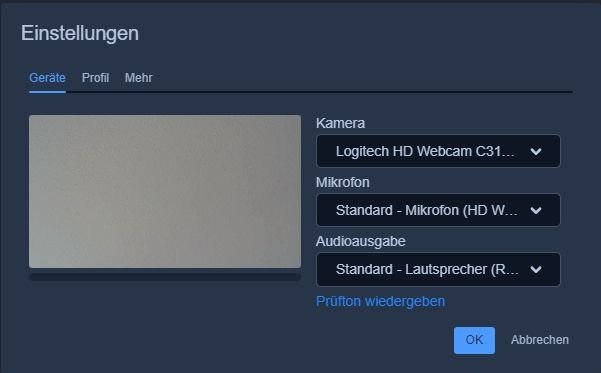 Einstellungen Mikrofon und Kamera