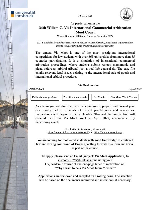Further Informations on the Open Call for the  Vis Moot 2026