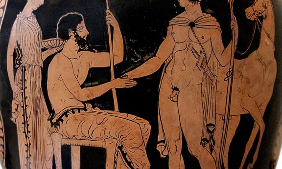 Kriegerabschied auf einem Volutenkrater, nahe Sisyphus-Maler, 420-390 v. Chr., British Museum (London)