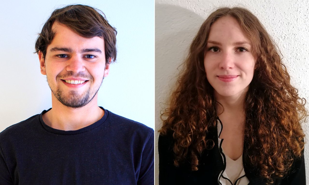 Zwei Porträtfotos nebeneinander montiert, links ein Mann, rechts eine Frau