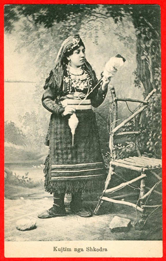 Albania, Shkroda, woman spinning