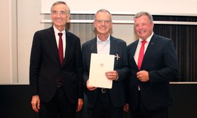 Rektor Tilmann Märk, Michael Schratz, Landesrat Bernhard Tilg