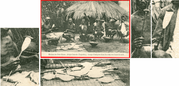 Tanzania, Tanganyika, men spinning cotton