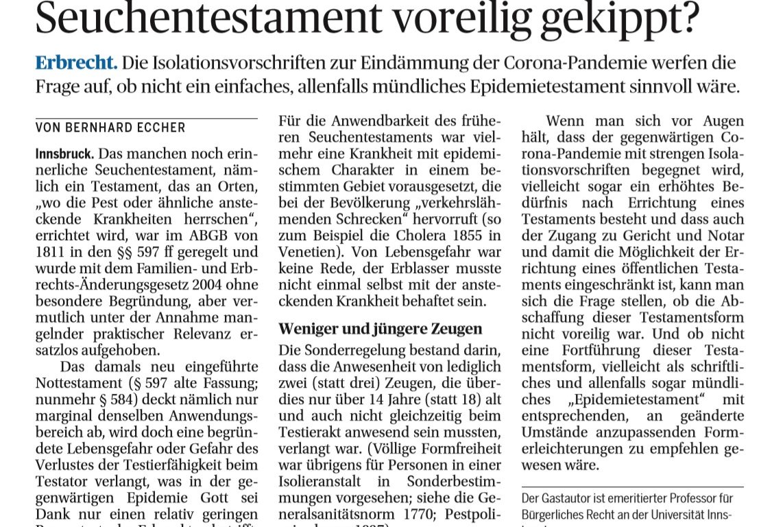 Die Presse: Seuchentestament voreilig gekippt?