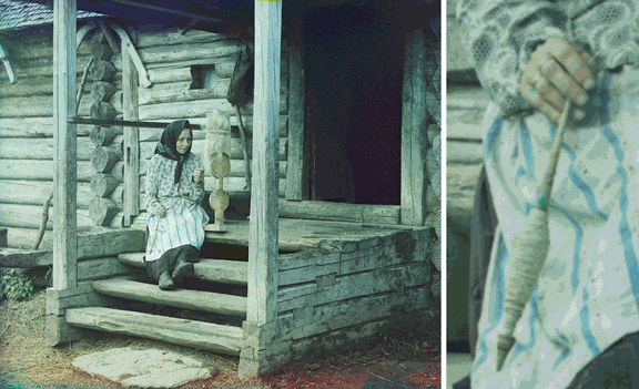 Russia, woman spinning, pre 1950