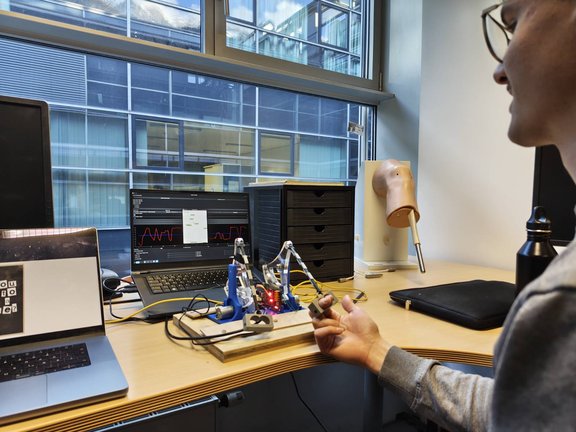 Student testing haptic HapFlex Trainer